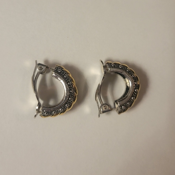 Gold and Silver Toned Hoop Clip On Earrings - Picture 3 of 6
